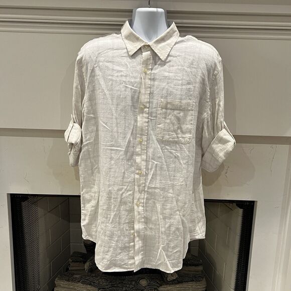 Banana Republic Shirt Mens Extra Large Gray Roll Tab Long Sleeve Linen Blend - Picture 1 of 9